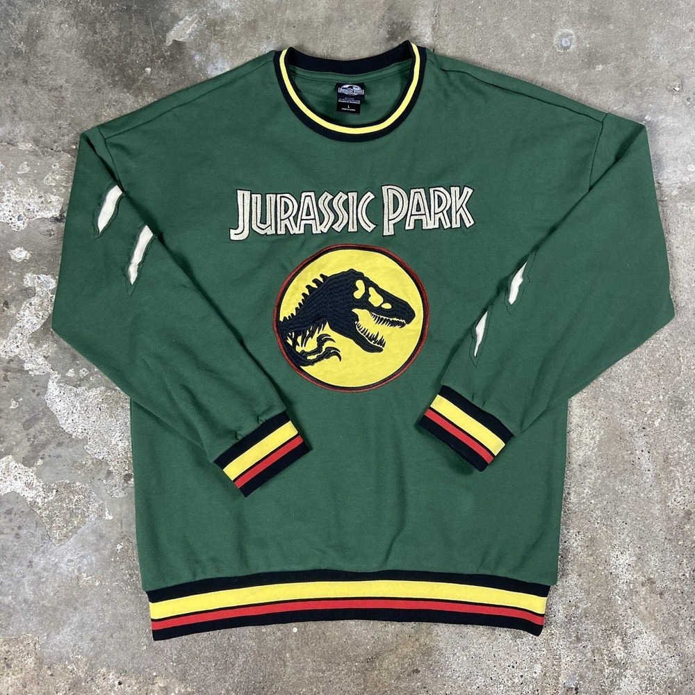Jurassic Park Crewneck Sweatshirt Size Large Green Embroidered Graphic BoxLunch